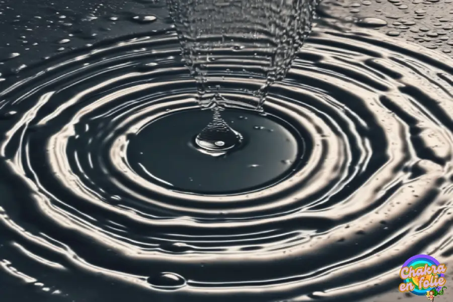 Une goûté d'eau qui tombe dans une flaque d'eau et créé des cercle , chakraenfolie.com
