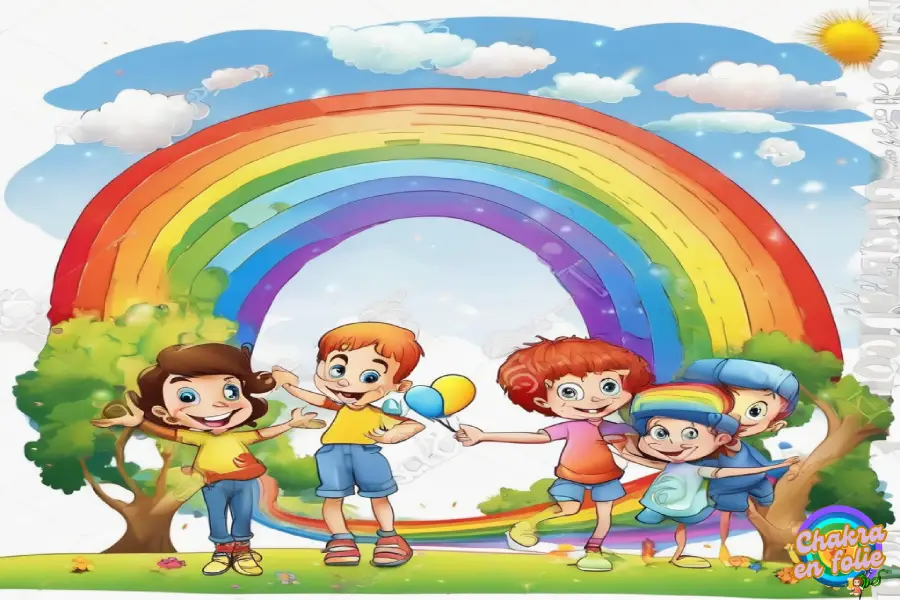 Image représentant les enfants arcenciel , chakraenfolie.com de style cartoon