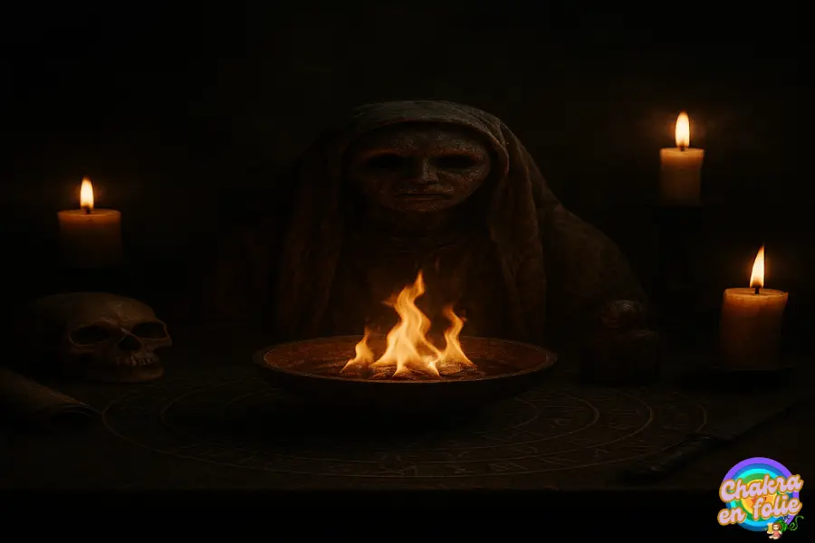 Cérémonie voodoo, bougie crane vieille femme, chakraenfolie.com