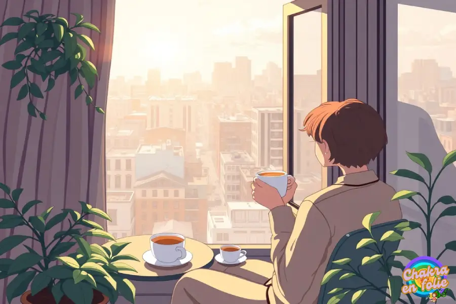 Moment de detente , cafe devant fenetre, chakraenfolie.com