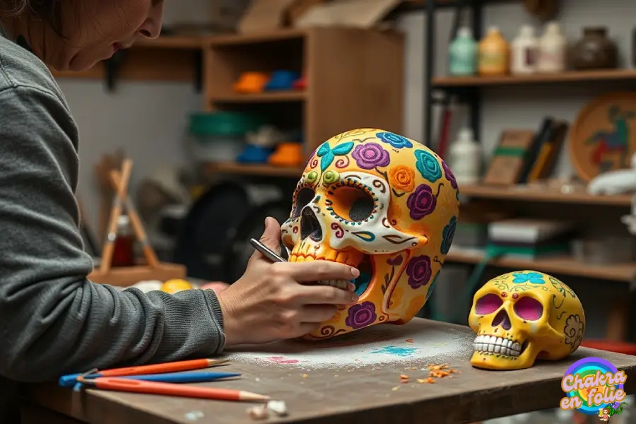 Artisan qui fabrique des calaveras, chakraenfolie.com