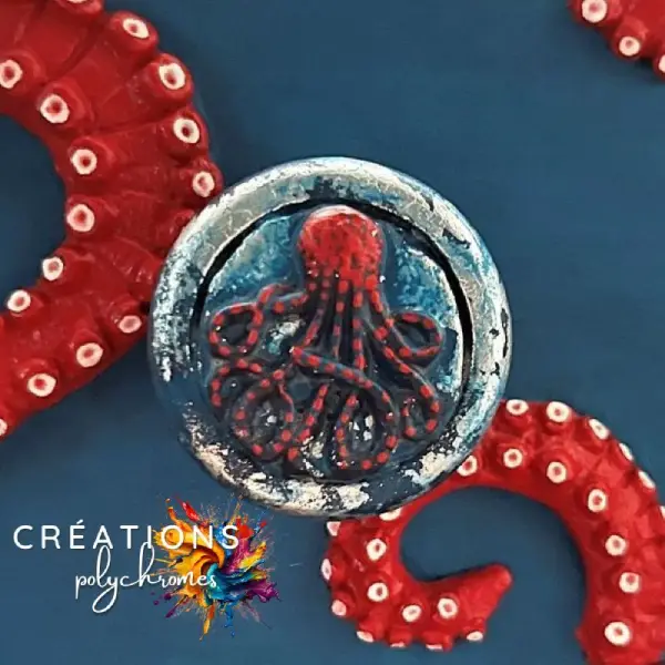 Bouton meuble pieuvre bois fait main bleu de créationspolychromes