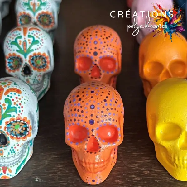 Boutons meuble beton crane orange motifs mandala mauve de créationspolychromes