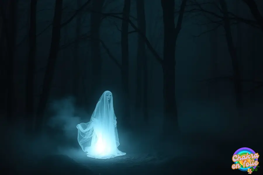 Ectoplasme la nuit en foret , chakraenfolie.com